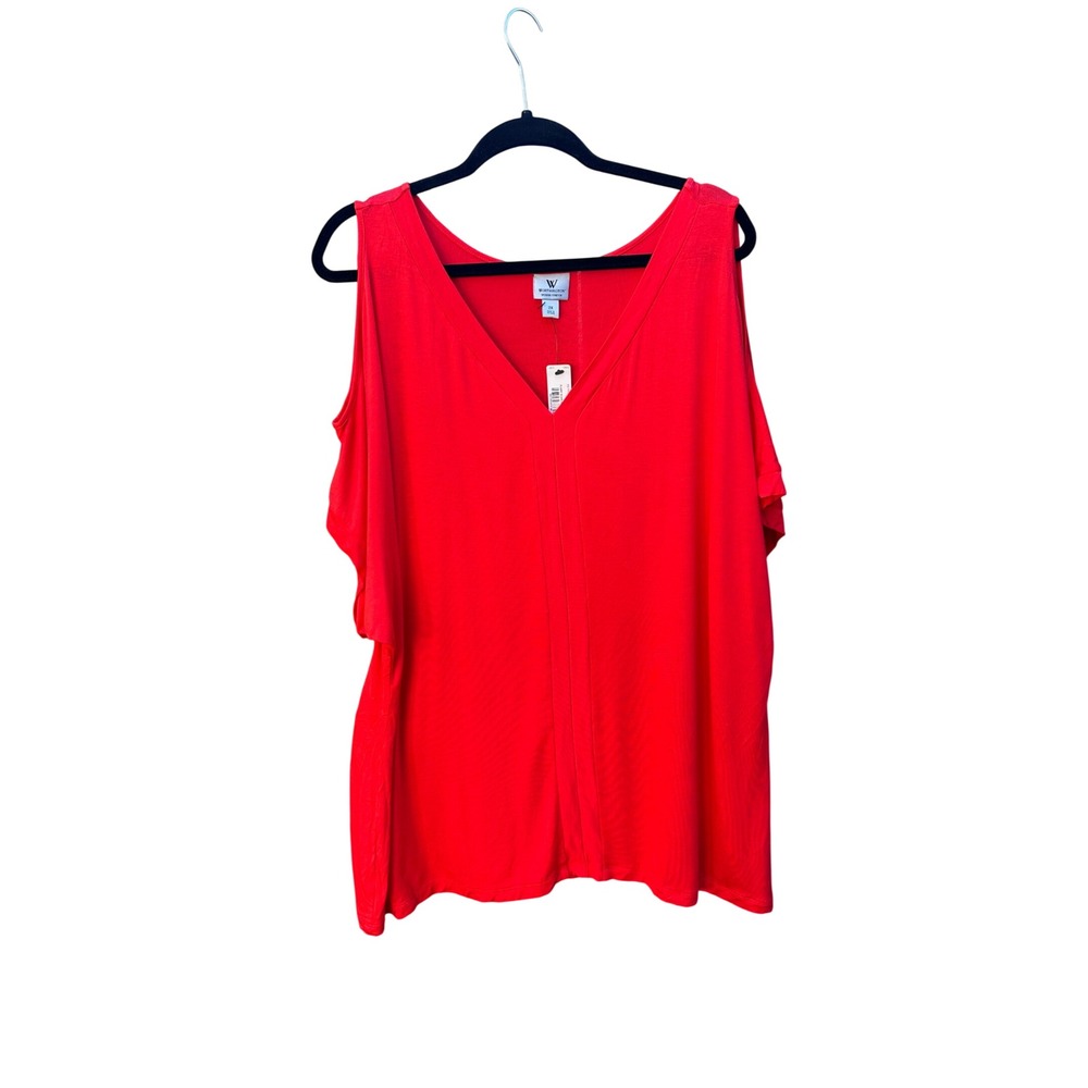 Worthington Woman Stretch Red Cold Shoulder V-Neck Top NWT 2X Flame Scarlet